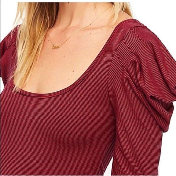 Free People Penelope Puff Sleeve Top XS Burgundy - Picture 2 of 11